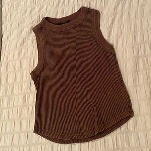 Forever 21 Brown Waffle High Neck Tank Top:
